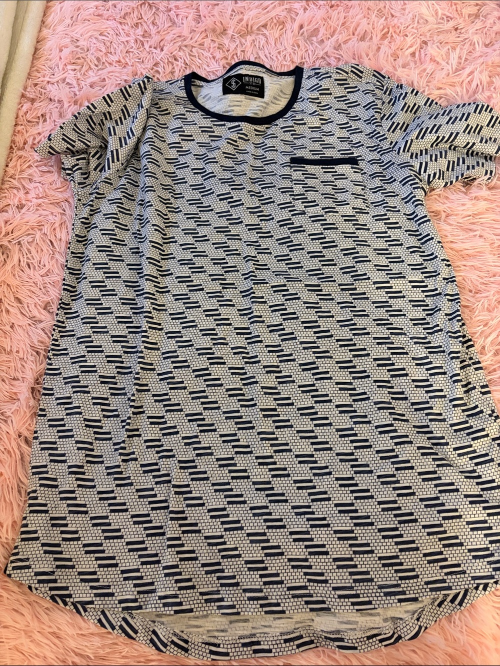 Men Navy and White Patterned Short Sleeve Dress